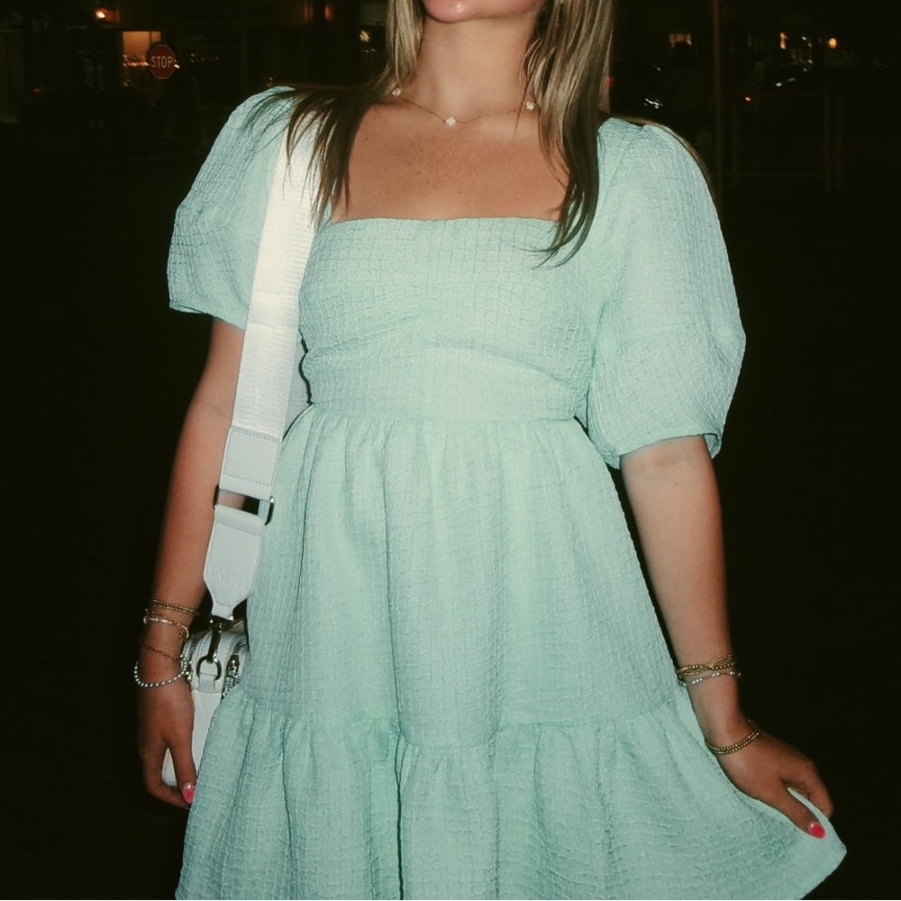 Mint Green Puff Sleeve Dress